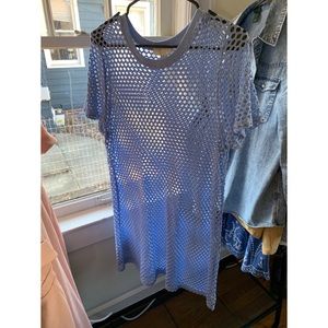 Blue see thru swim suit pull over